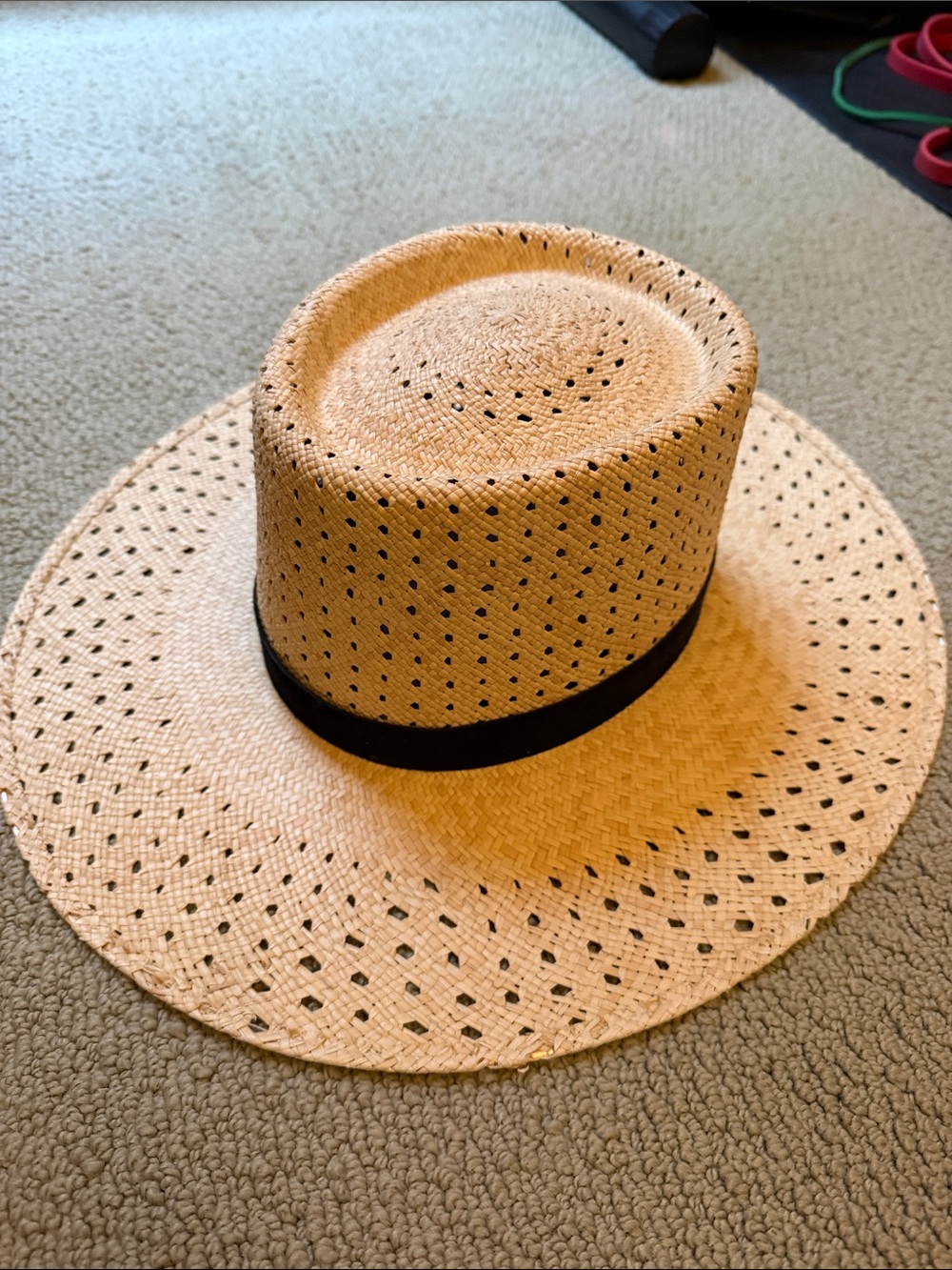 Janessa Leone Natural Straw Gambler Hat with Black Band